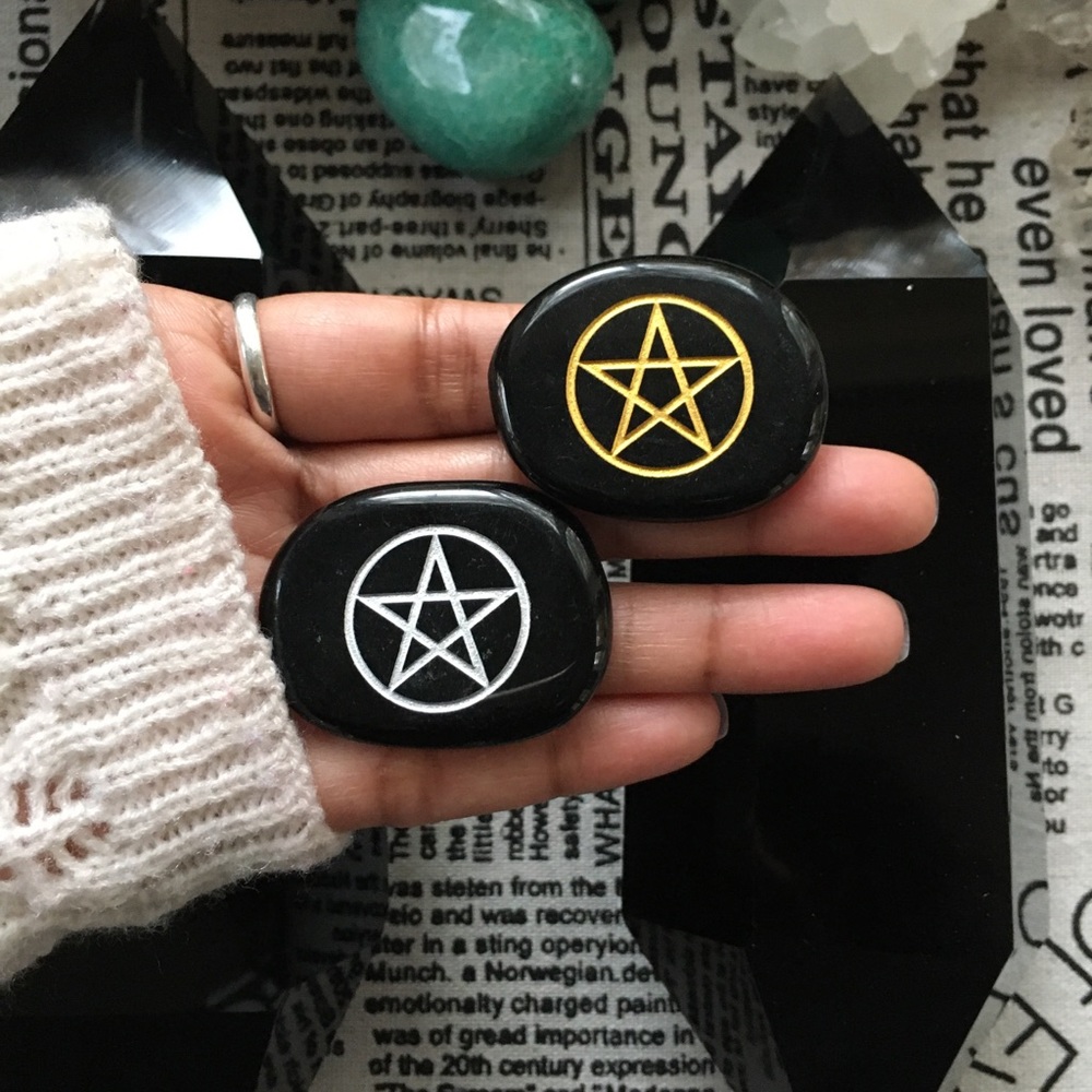 Black Obsidian Pentacle coins for Altars.
